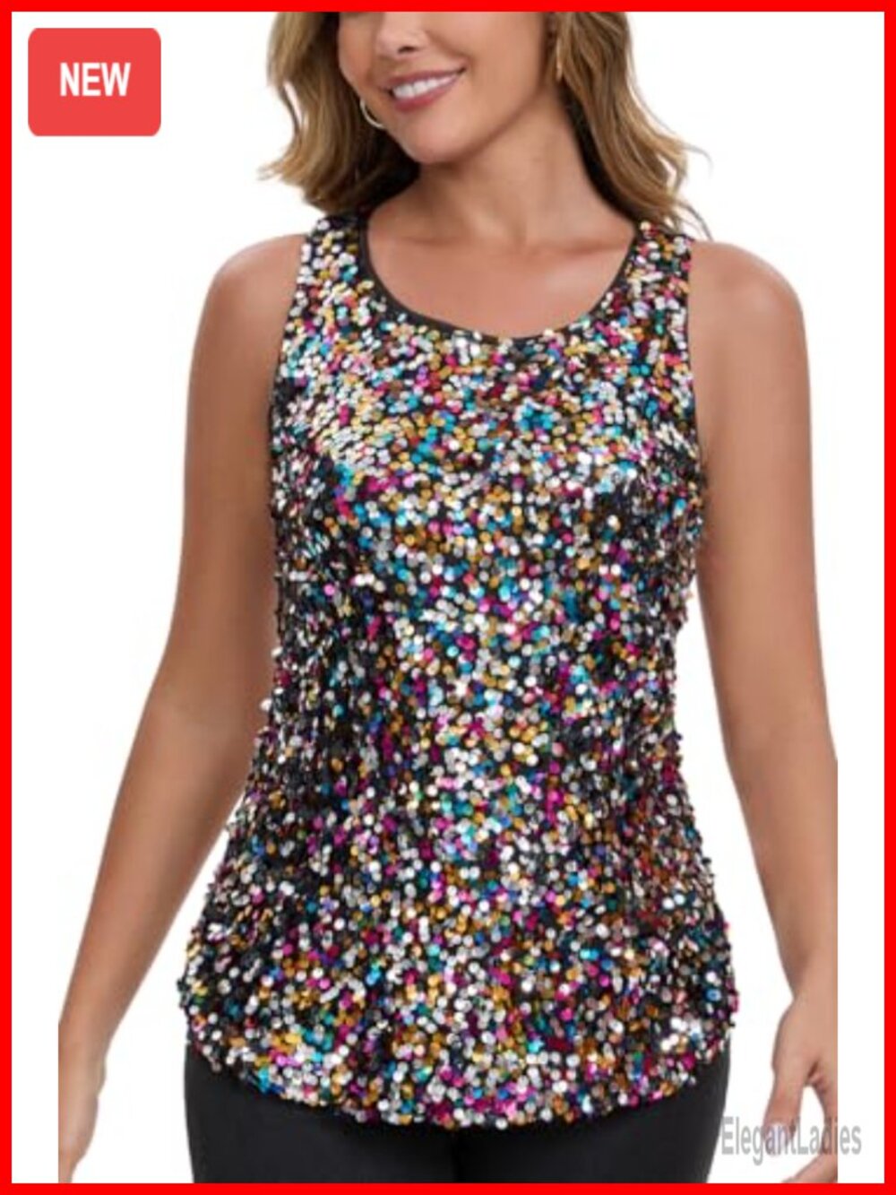 Sequin Tank Top Sleeveless Sparkle Glitter Camisole Party Shirt